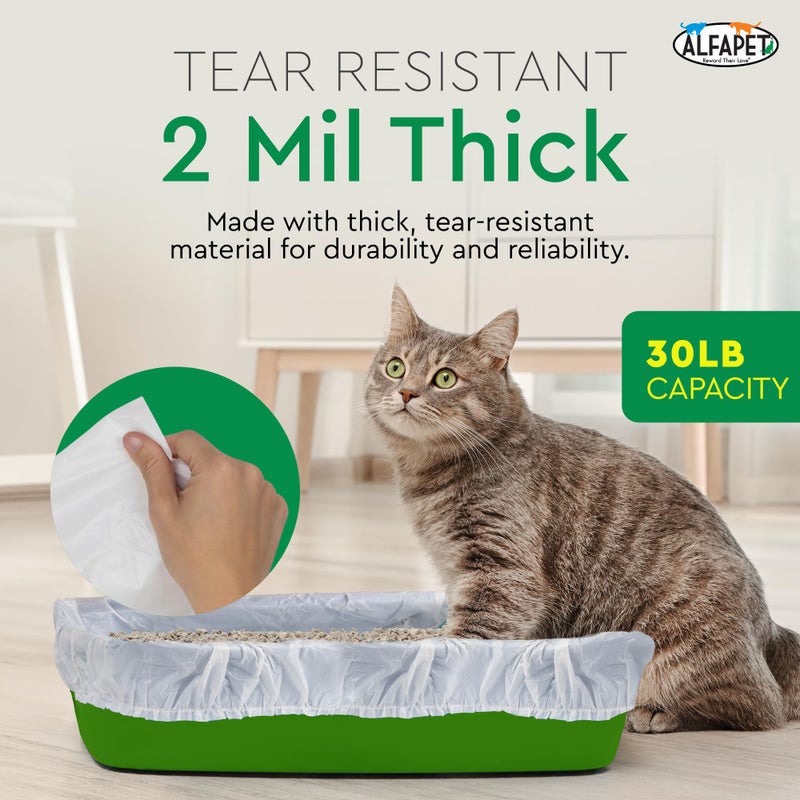 Alfapet Elastic Cat Litter Box Liners - Super Jumbo 13 Count - Tear-Resistant Cat Litter Bags, Waterproof Kitty Litter Liners - Fits Litterbox Pan Sizes X-Giant, Jumbo 42" x 20" x 2 MIL 30 lb Capacity - Image 4